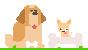 Illustration eines großen Hundes mit einem kleinen Knochen und eines kleinen Hundes mit einem großen Knochen