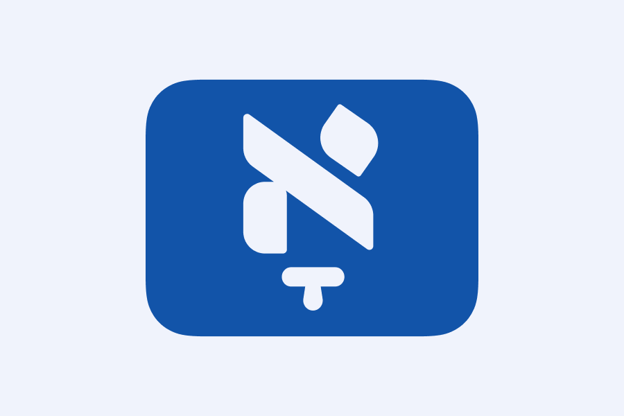 Illustration of a dark blue flag with a large white Hebrew-like character and a smaller T-shaped character below it
